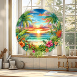 JJFox Diamond Art Hanging Kit for Adult,Special Shaped Rhinestone,Double Sided DIY Acrylic 5D Diamond Art Painting Window Pendants Home Garden Wall Hanging Kits Hanging Ornament (Summer Beach) JJFox