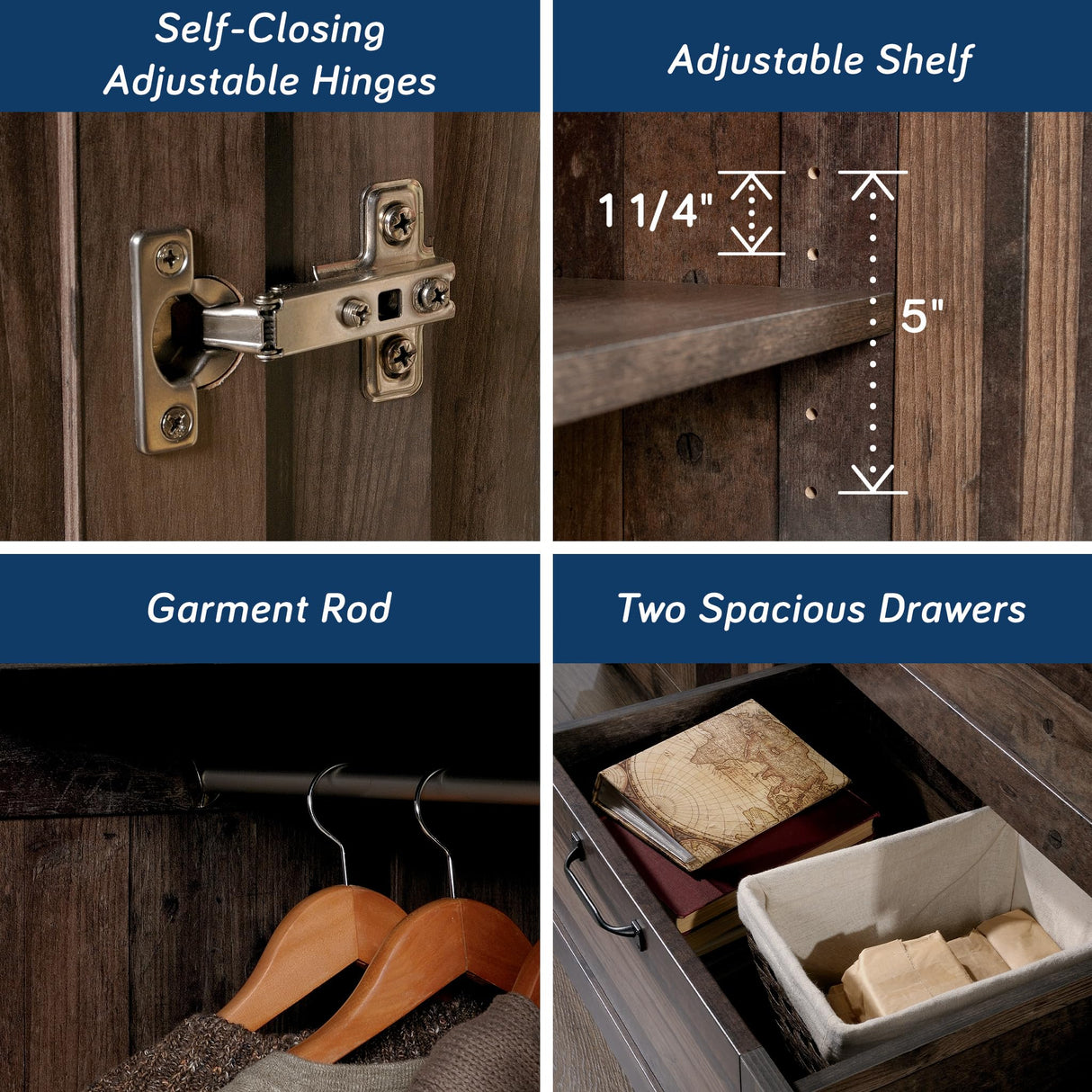 Sauder Miscellaneous Storage Wardrobe, L: 40.0" x W: 19.45" x H: 71.1", Reclaimed Pine Finish Sauder