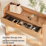 INNOD Rattan Shoe Storage Cabinet, Shoe Organizer with 2 Flip Drawers, Narrow Shoe Cabinet, Free Standing Hidden Shoe Storage, Shoe Rack for Entryway/Hallway/Closet, Natural Oak INNOD