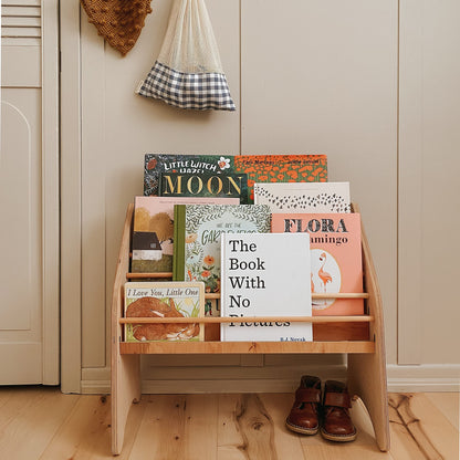 Montessori Bookshelf for Toddler Wood Kids Playroom Furniture Natural Wooden Nursery Gift Birthday Baby Neutral Room Storage Shelf Large Bookcase Child Decor Idea (Small) - WoodArtSupply