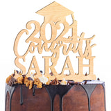 Personalized Graduation Cake Topper - Congrats Grad Cake Toppers w/Name and Date - Custom Wooden Cake Decorations, Class of 2024 Cake Topper for Graduation Party - 3 Wooden Options Customization Mill