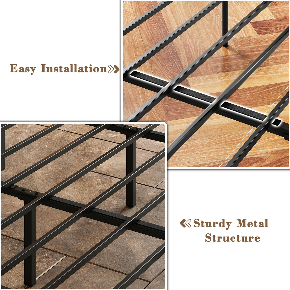 LIKIMIO Canopy Bed Frame King, Storage Headboard with Charging Station, Platform Bed with 4 Removable Sturdy Posts, Noise Free, No Box Spring Needed, Vintage Brown LIKIMIO