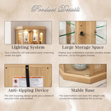 CKEASEAN Corner Curio Cabinet, 70" H Lighted Glass Display Cage with Tempered Glass Doors and Adjustable Shelves, Bulb Inclued, Wine Bar China Cabinet for Living Room Liquor Storage (Light Oak) CKEASEAN