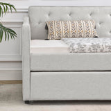 SLEERWAY Daybed with Trundle, Linen Upholstered Tufted Twin Size Day Bed Pull-Point Sofa Daybed Frame with Twin Roll-Out Trundle, No Box Spring Needed, Furniture for Bedroom, Living Room, Beige SLEERWAY