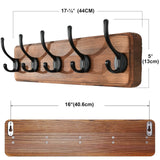 SKOLOO Rustic Wall Mounted Coat Rack with 16 Inch Mounting Hole Distance, Pine Solid Wood Coat Hook Hanger - 5 Hooks for Hanging Clothes Robes Towels Coats SKOLOO