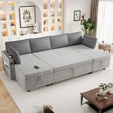 Merax Pull-Out Sofa Bed Sleeper Pull Out Sectional Couch with Storage, USB, Cup Holder for Apartment Living Room, Gray Merax