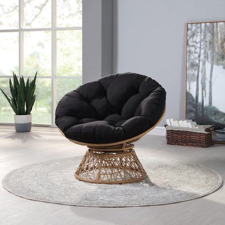 OSP Home Furnishings Wicker Papasan Chair with 360-Degree Swivel, Natural Frame with Black Cushion OSP Home Furnishings