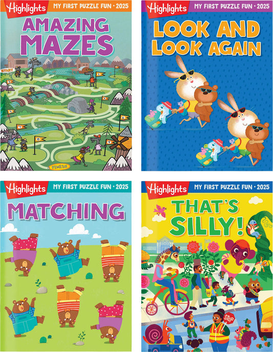 Highlights My First Puzzle Fun 2025 Puzzle Books for Kids Ages 3-6, 4-Book Set of Matching, Mazes, Spot-The-Differences, and More Travel-Friendly Screen Free Brain-Boosting Activities