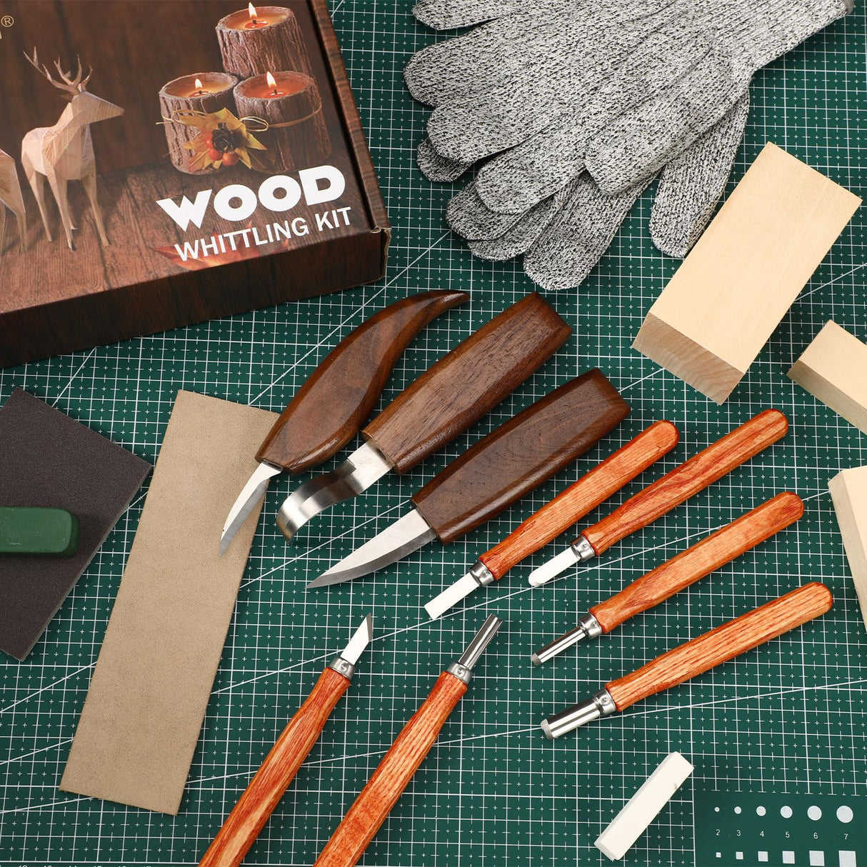 AUGSUN Wood Carving Kit, 17 Pack Wood Whittling Kit Hand Carving Knife Tools Set for DIY Sculpture Carpenter Experts & Beginners AUGSUN
