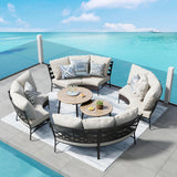 PHI VILLA Outdoor Patio Furniture Set 10 Piece, Round Sectional Curved Outdoor Sofa for 8 Persons with 2 Round Table for Garden, Poolside, Balcony, Backyard PHI VILLA