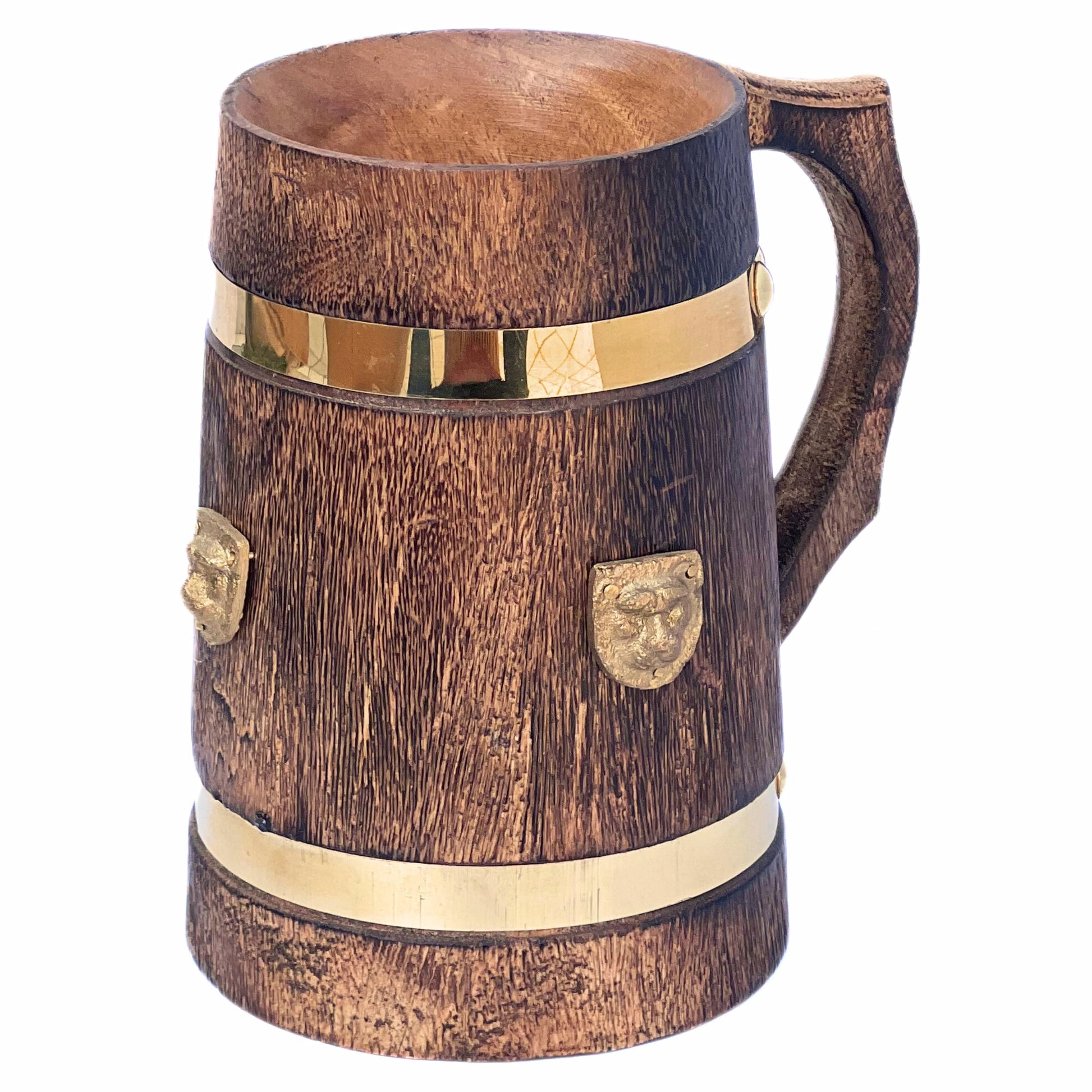 collectiblesBuy Handmade Wooden Beer Mug Stein Brass Barrel Design With Embossed Metal Lion Wood Tankard Beverages Vintage Style Medieval Inspired Kitchen & Bar Accessories - WoodArtSupply