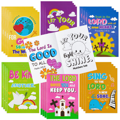 Dvbonike 24Pcs Bible Coloring Books Religious Theme DIY Color-in Pages with Inspirational Words Drawing Holiday Christian Activity Supplies for Sunday School Classroom Rewards Artwork Gift for Kids