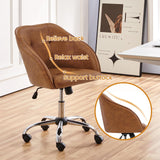Yaheetech Faux Leather Desk Chair, Makeup Vanity Chair with Adjustable Tilt Angle, Swivel Office Chair Upholstered Armchair Study Chair for Bedroom and Makeup Room Retro Brown Yaheetech
