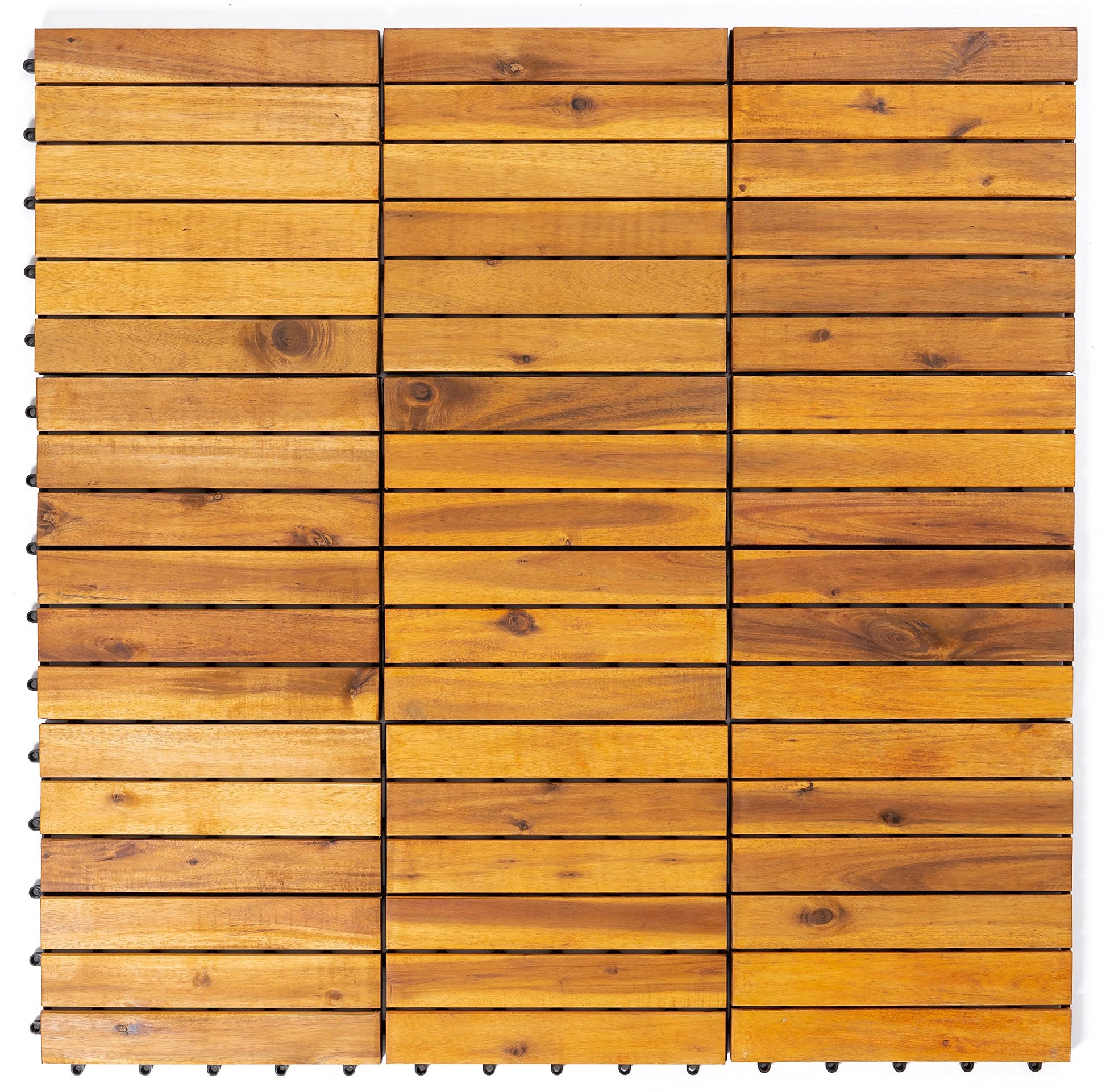 YAMAZING 12”x12” Solid Wood Interlocking Flooring Tiles (Pack of 9), Acacia Hardwood Deck Tiles, Floor Tile for Both Indoor & Outdoor Use, Patio Garden, Waterproof All Weather, 6 Slat (9 Sq F - WoodArtSupply