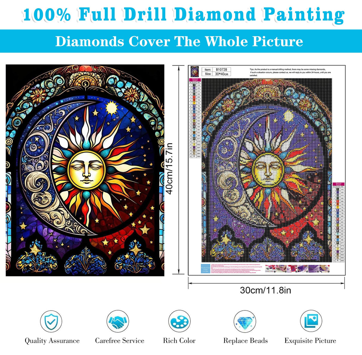Meothan Diamond Painting Kits Moon Sun Diamond Art Kits for Adults, Stained Glass Paint with Diamond Dots Gem Art Crafts Kits for Home Wall Decor Gift (12x16inch) Meothan