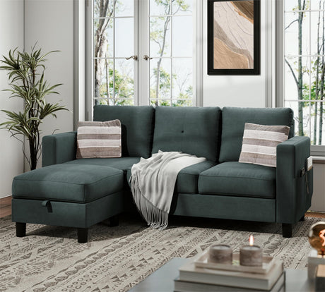 JAMFLY Sectional Sofas Couches for Living Room, L Shaped Couch with Storage Sofa Set, Small Couches for Small Spaces with Movable Ottoman, Dark Grey JAMFLY