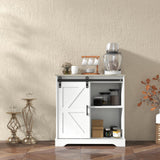 Panana Sliding Barn Door Buffet Sideboard Storage Cabinet Coffee Bar Kitchen Farmhouse Style (White Cabinet Nature Top) Panana