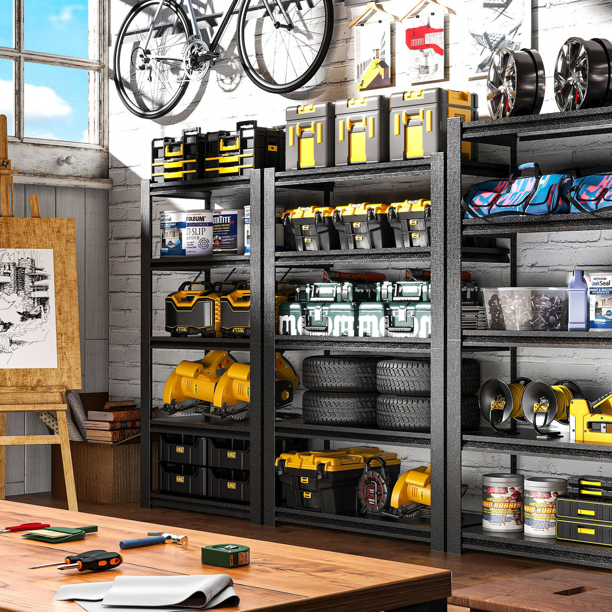 VIYET 78" H Garage Shelves, Garage Shelving Heavy Duty, 3000Lbs 5 Tier Adjustable Garage Storage Shelves Suitable for Warehouse, Basement, Workshop,Require Assembly, 18" D*48" W *78" H(Black) VIYET