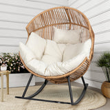 Shintenchi Wicker Egg Chair,Oversized Outdoor Indoor Rocking Chair,Large PE Rattan Rocking Chair with Cushion for Patio, Balcony, Backyard, Garden, Beige Shintenchi