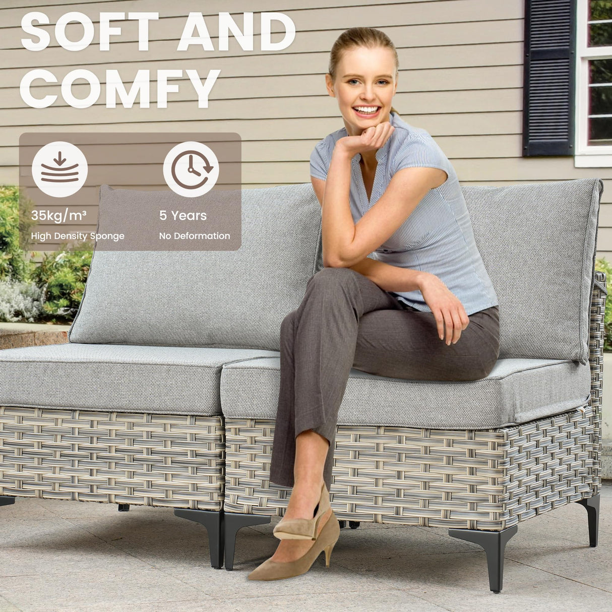 CAODOC 11 Pieces Outdoor Patio Furniture Set, Rattan Wicker Sectional Swivel Rocker Chairs Sets with Solar powered coffee table and Swivel Glider Chairs CAODOC