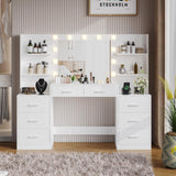 Irontar Makeup Vanity Table with Mirror & Lights, Vanity Desk with Power Strip, Large Drawer & Six Open Storage Dresser, 3 Lighting Modes Adjustable Brightness, Dressing Table, White WDT006W Irontar