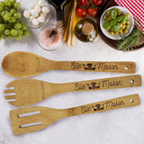 Custom Personalized Wooden Bamboo Kitchen Utensil Set - Engraved Spoon, Spatula, Spork - Housewarming Couples Gifts The Wedding Party Store