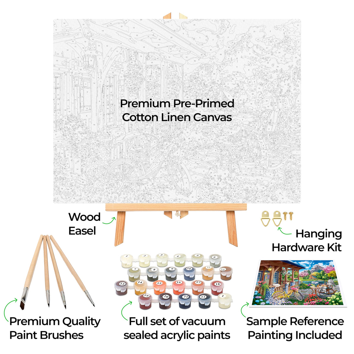 Ledgebay DIY Paint by Numbers Kit for Adults Framed Canvas Beginner to Advanced Paint by Numbers Kit Kits Include Acrylic Paint set Brushes Tabletop Easel (Colorful House Near The Lake 16"x20" Framed) Ledgebay