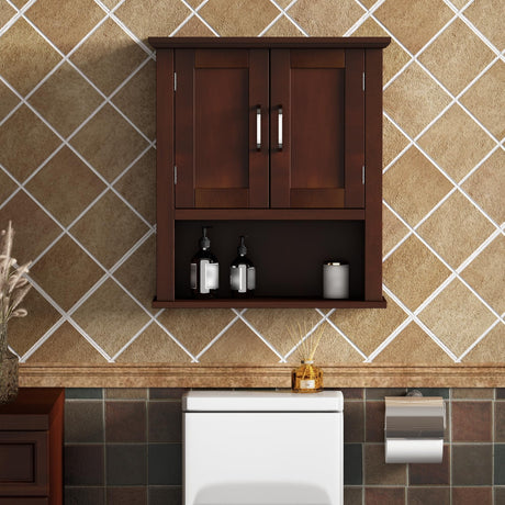 ChooChoo Wood Wall Cabinet with Doors, Medicine Cabinet with Adjustable Shelves Over The Toilet, Rustic Cabinet Wall Mounted for Bathroom, Kitchen, Living Room, Dark Cherry ChooChoo