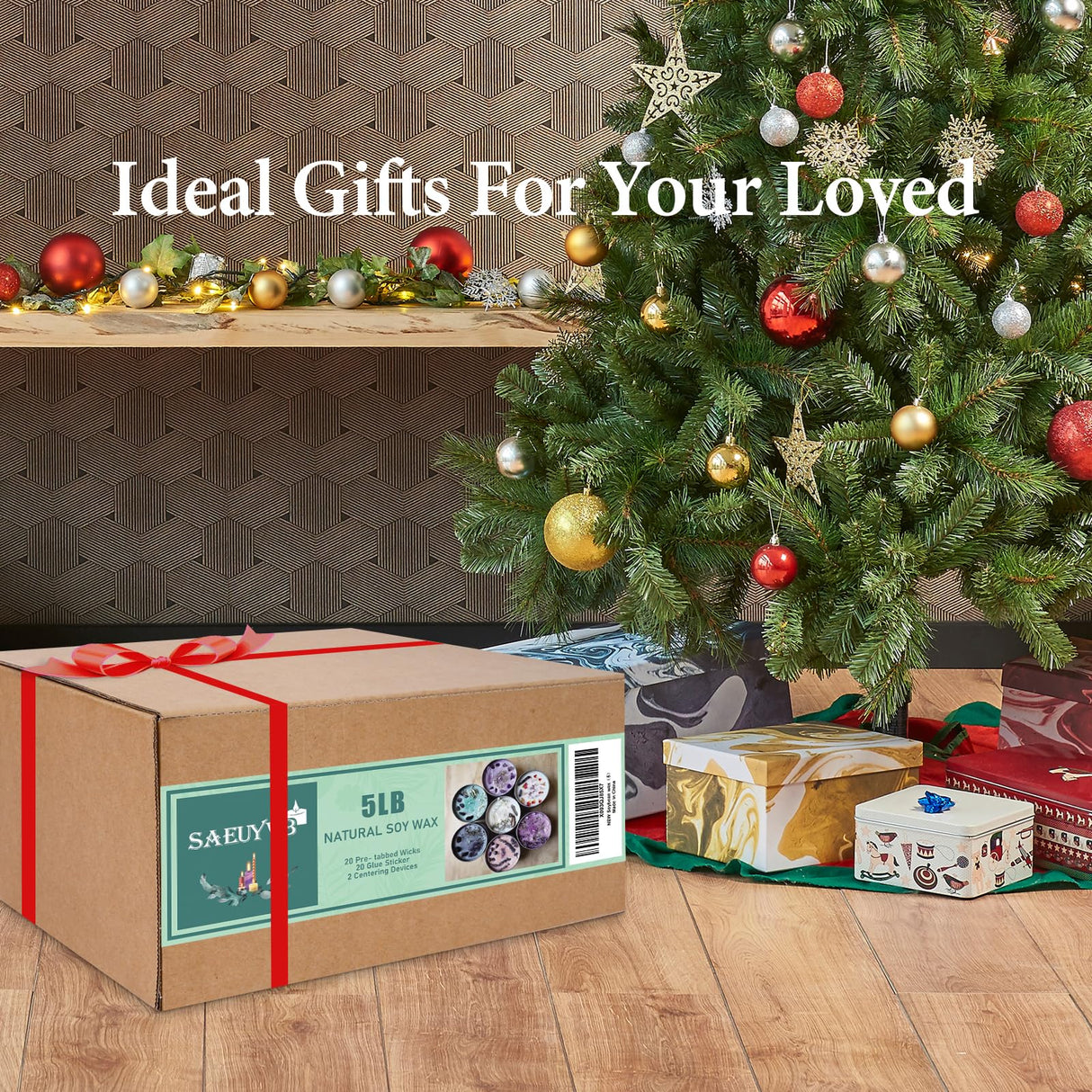 SAEUYVB Soy Candle Wax for Candle Making - Natural Soy Wax Flakes 5 lbs Bag, 20 Cotton Candle Wicks, 20 Wick Stickers & 2 Centering Devices SAEUYVB