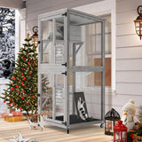 YITAHOME Cat House 70.9" Catio Outdoor Cat Enclosure on Wheels Wooden Cat Cage with Cat Space Capsule Bed and Cat Scratcher Ramp, Cat Patio Waterproof Roof(Grey) YITAHOME