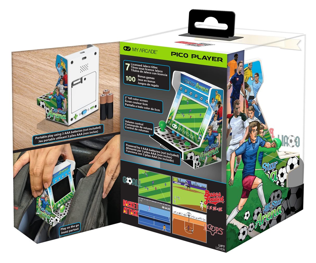 MY ARCADE All-Star Arena Pico Player- 3.75" Fully Playable Portable Tiny Arcade Machine with 107 Retro Games, 2" Screen Color Display, Battery Powered,White My Arcade