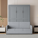 LZ LEISURE ZONE Full Size Murphy Bed, Wooden Full Murphy Bed with Cushion, Wall Bed with Sofa for Home Office or Small Room, Gray LZ LEISURE ZONE