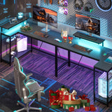 Bestier 58 L Shaped Gaming Desk with LED Lights & Power Outlets,Reversible Home Office Corner Desk with Shelves,Larger PC Workstation with Hooks for Studying,Desk for Bedroom,Carbon Fiber Black Bestier