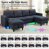Sectional Couches for Living Room, 6 Seat Sectional Sofa Couch with Smart Module-Wireless Charging/USB/Type-C/RGB Light, U Shaped Thick Linen Modular Couch with Chaise Lounge/Storage Ottoman (Blue) NicoHali
