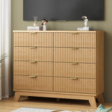 Fluted Dresser for Bedroom with 8 Drawers, 48" Wide Modern Chest of Drawers with Metal Handle, Wooden Dresser TV Stand, Wood Closet Clothes Storage Organizer for Living Room, Hallway, Natural Oak Xixini