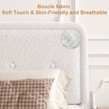 viplov King Size Boucle Bed Frame, Upholstered Platform Bed Frame with Adjustable Headboard, Anti-Collision Soft Rounded Corners, No Box Spring Needed, Easy Assembly, Noise Free, White viplov