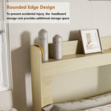 PAKASEPT Queen Bed Frame with Natural Rattan Headboard and Wooden 4 Storage Drawers, Metal Platform Boho Bed Frame, Built in Charging Station & LED, Noise-Free/Metal Support/No Box Spring Needed PAKASEPT