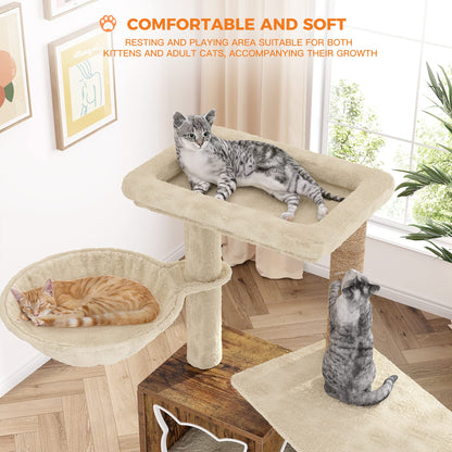 EnHomee Cat Litter Box Enclosure Cat Tree with Litter Box Enclosure Cat Towers for Large Cats Wooden Cat Condo Furniture with Washroom Cat Tree for Indoor Cats with Cat Scratching Post Cat House