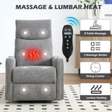 Trustyue Manual Recliner Chair, 360° Swivel Rocker Recliner with Heat and Massage for Small Space, Upholstered Fabric Glider Rocking Chair Nursery Chair with Side Pockets for Living Room, Grey Trustyue