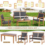 Tangkula 4 Pieces Patio Rattan Conversation Set with Acacia Wood Frame, Patiojoy Outdoor Furniture Set with Chairs & Coffee Table, Sectional Furniture Set for Garden, Backyard, Poolside Tangkula