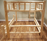 Log Bunk Bed Frame, Twin XL Over Queen Size - Unfinished Natural Beige, Solid White Cedar Wood, Adults, Kids, Amish Handcrafted in USA Midwest Log Furniture