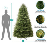 Camden 7.5ft Prelit Artificial Christmas Tree with Foot Pedal, 2755 Branch Tips, 600 Warm Lights and Metal Stand, 58" Wide Realistic Hinged Christmas Tree with Lights by Naomi Home Naomi Home