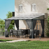 ASJMR 10x12FT Gazebo, Hardtop Wall Mounted Gazebo with Sloping Sun Panel Roof, Awnings for Patio with Metal Frame, Double Curtains for Garden, Lawn, Backyard Deck, Sand ASJMR