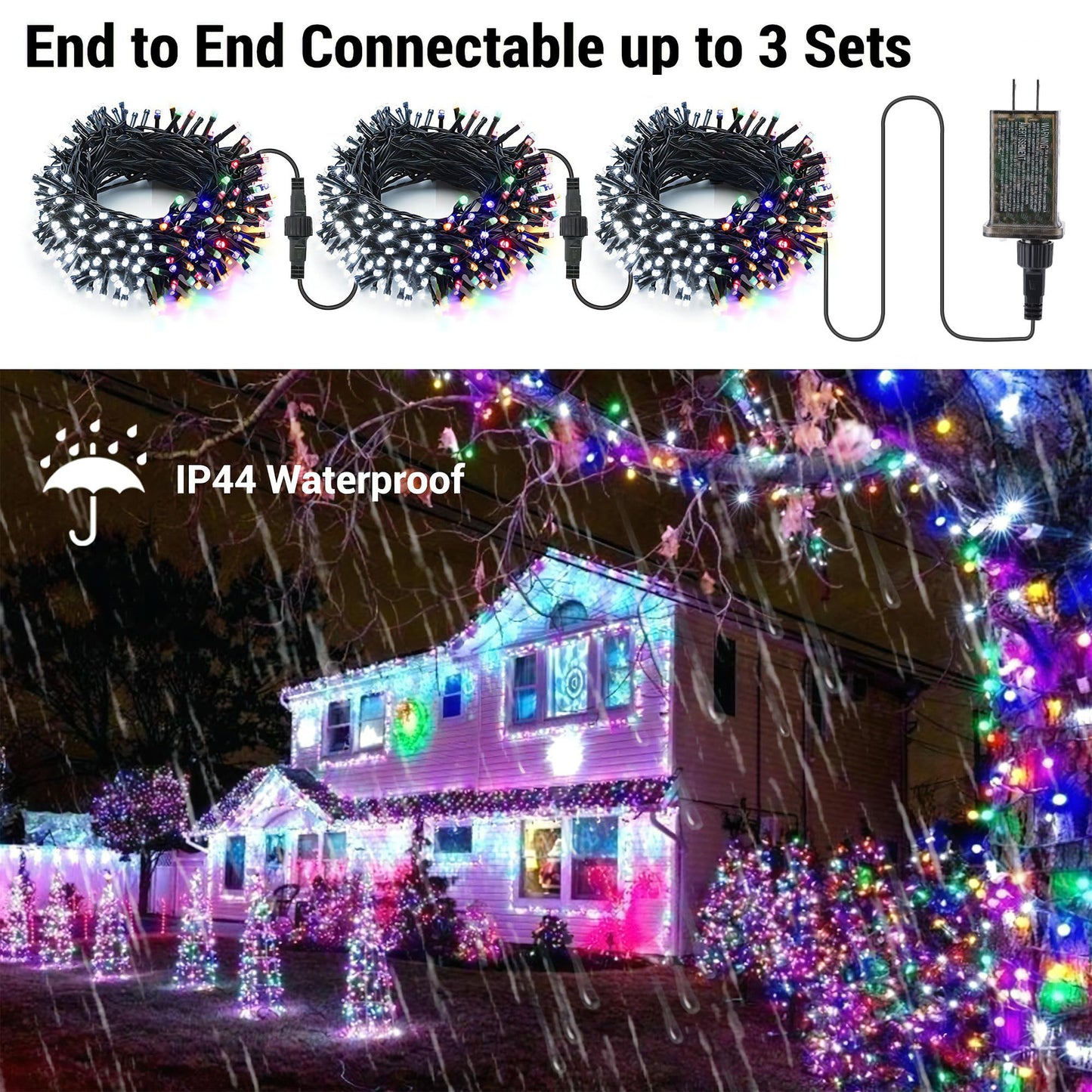 Brizled Color Changing Christmas Lights, 65.67ft 200 LED Cool White & Multicolor Christmas Lights, 11 Modes Remote Dimmable 24V Safe Adapter Outdoor Christmas Tree Lights String for Xmas Party Tree