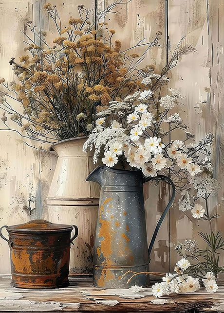 Dlylust Rustic Flower Diamond Art Painting Kits for Adults - Full Drill Diamond Dots Paintings for Beginners, Round 5D Paint with Diamonds Pictures Gem Art Painting Kits DIY Crafts Kits 12x16inch Dlylust