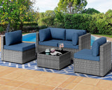 Shintenchi 5 Pieces Outdoor Patio Furniture Sets, Patio Sectional Sofa Couch, Furniture Modular Patio Conversation Sets Patio Sofa with Coffee Table (Aegean Blue) Shintenchi