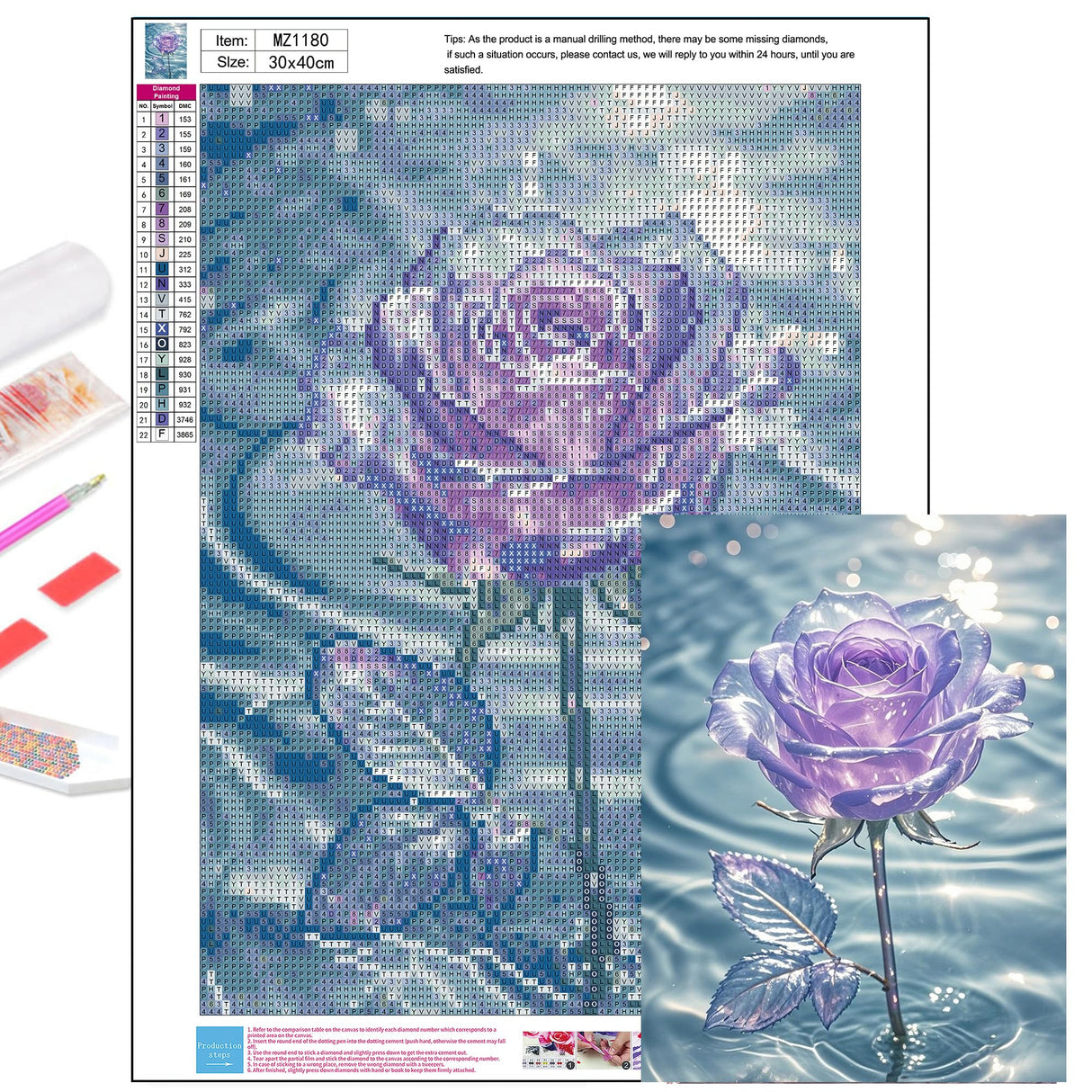 Axquilon Rose Diamond Art Kits for Adults - Diamond Painting Kits for Adults Beginner, DIY 5D Full Drill Gem Art for Home Wall Decor 12x16 inch Axquilon