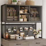 HITHOS 71" Tall Dog Crate Furniture, Indoor Dog Kennel with Hutch, 42" W Dog Cage for Large/Medium Dogs, Wood Dog Crates with 2 Storage Drawers, Heavy Duty Pet House, Ash Grey HITHOS