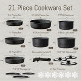CAROTE 21pcs Pots and Pan Set Non Stick, Nonstick Induction Cookware, Detachable Handle Cookware Set, Dishwasher Safe, Removable Handle, RV Oven Safe Cookware, Midnight Black CAROTE
