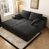 80” Oversized Double Lounge Chaise,Cloud Plush Sofa Bed,Upholstered Boneless Cloud Sofa Deep Seat,No Assembly Required,Modern Corduroy Sleeper Loveseat Chair for Living Room Bedroom Reading,Black Settab